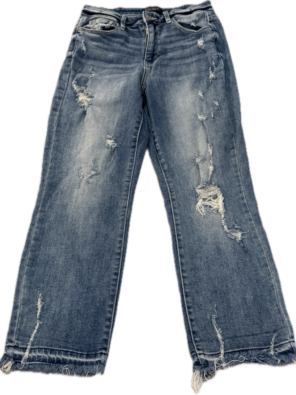Judy Blue Straight Leg Jeans Women Size 5/27 Distressed Raw Hem Stretch Denim